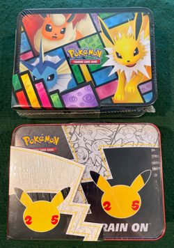 NEW Pokemon TCG Pikachu Celebrations & Eevee Treasure Chest Lunchbox Tin Lot (2) - Image 2