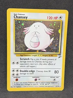 Pokemon TCG Chansey 3/130 Rare Base Set 2 Holographic MP Holo Vintage WOTC 1999 - Image 1