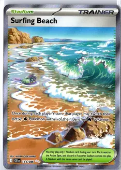 Surfing Beach 114/086 Ultra Rare ME04: Chaos Rising Pokemon Near Mint - Image 1