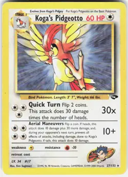 Koga's Pidgeotto 27/132 Rare Gym Challenge Pokemon Unlimited MP - Image 1