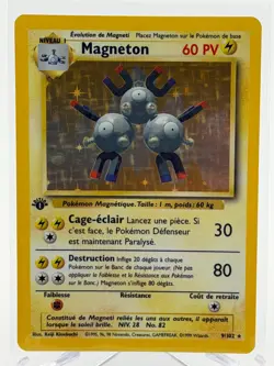 Pokemon MAGNETON 1999 Base Set FRENCH 1st Edition Holo Rare 9/102 - NP MINT!! - Image 1