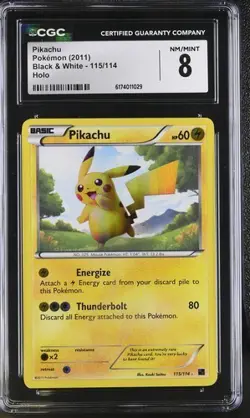Pikachu 115/114 Black & White Holo Secret Rare CGC 8 PSA - Image 1
