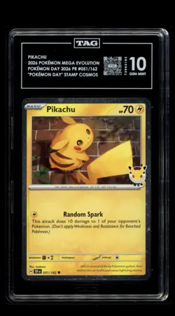 Pikachu Pokemon Day Stamp #051/162 Promo Cosmo Holo Card Gem Mint 10 💎 - Image 1