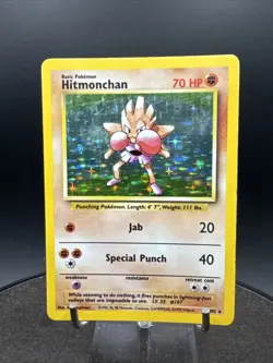 Hitmonchan 7/102 Base Set Rare Holo Pokemon Card Vintage WOTC Wizards - Image 1