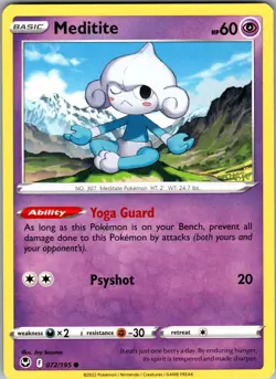 Meditite Silver Tempest 072/195 Common Pokemon Near Mint - Image 1