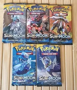 Pokemon Pokemon Sun & Moon 5 Packs Of 10 Sealed Authentic Trading Cards. - Image 1
