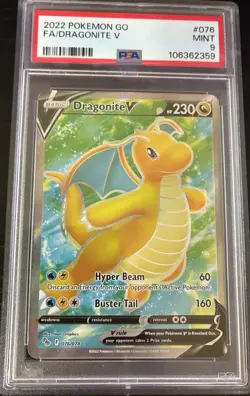 Dragonite v Full Art Holo Ultra Rare Card 076/078 PSA 9 MINT - Image 1