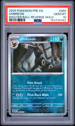 2025 POKEMON PRE EN-PRISMATIC EVOLUTIONS MASTER BALL REVERSE HOLO UMBREON PSA 10 - Image 1