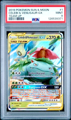 Pokemon 2019 PSA 9 Mint Sun & Moon Team Up Celebi & Venusaur GX 1/181 1 - Image 1