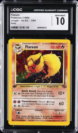 1999 POKEMON JUNGLE 1ST EDITION #3 FLAREON HOLO CGC 10 - Image 1