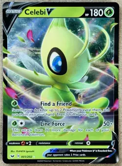 POKEMON TCG SWORD & SHIELD BASE SET CELEBI V ULTRA RARE HOLO 001/202 NM+ - Image 1