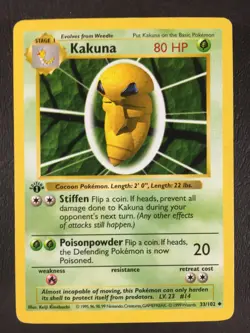 1999 Pokemon Game Base Set 1st Edition #33 KAKUNA Shadowless EX Light Play - Image 1