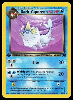 Dark Vaporeon 45/82 1st Edition Uncommon Team Rocket Pokemon Card - Image 1