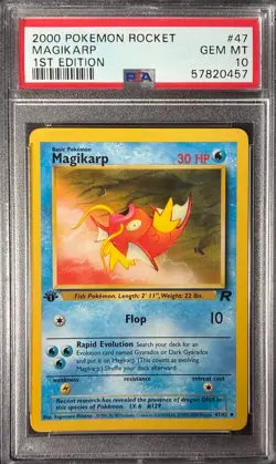PSA 10 GEM MINT Magikarp 47/82 Team Rocket 1ST EDITION Pokemon Card - Image 1