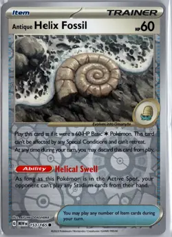 Antique Helix Fossil 153/165 Common 151 Pokemon Reverse Holo Lightly Played - Image 1