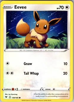 Eevee Vivid Voltage 130/185 Common Pokemon Near Mint - Image 1