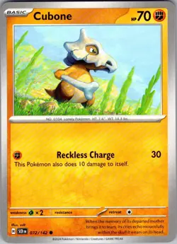 Cubone Stellar Crown 72/142 Common Pokemon Near Mint - Image 1