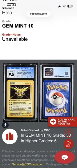 Pokemon Zapdos #16 1999 base 1. Edition Holo CGC 10 GEM MINT - Old Blue 9.5 DE - Image 2
