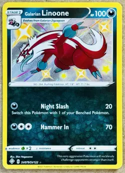 POKEMON TCG SHINING FATES GALARIAN LINOONE SHINY VAULT HOLO SV079/SV122 NM+ - Image 1