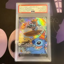 Disney Lorcana EN1 2023 Stitch Carefree Surfer Enchanted 206 PSA Auth Auto 10 - Image 1
