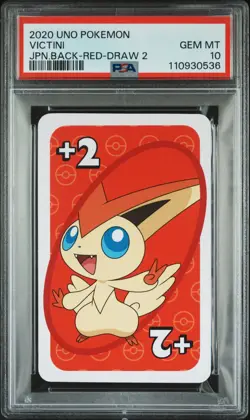 2020 UNO POKEMON JPN BACK-RED-DRAW 2 VICTINI PSA 10 - Image 1