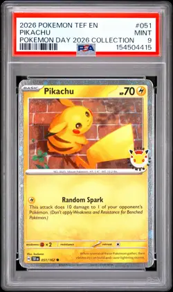 2026 POKEMON TEF EN-TEMPORAL FORCES POKEMON DAY 2026 COLLECTION PIKACHU PSA 9 - Image 1