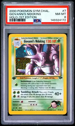 2000 Pokemon Gym Challenge 1st Edition 7 Giovanni's Nidoking Holo PSA 8 - 4172 - Image 1