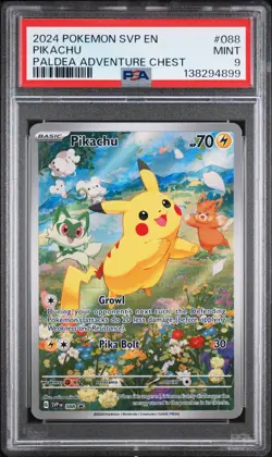 2024 POKEMON SVP EN-SV BLACK STAR PROMO 088 PIKACHU PALDEA ADVENTURE CHEST PSA 9 - Image 1