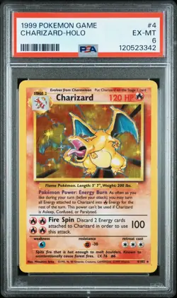 1999 POKEMON BASE SET UNLIMITED #4 CHARIZARD-HOLO PSA 6 - Image 1