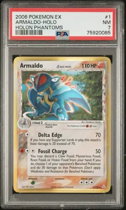 2006 POKEMON EX HOLON PHANTOMS #1 ARMALDO-HOLO PSA 7 - Image 1