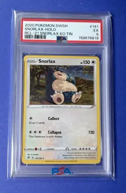 2020 Pokemon SWSH Snorlax Holo RCL 21 Snorlax KO Tin #141 PSA 5 EX - Image 1