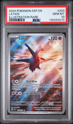PSA 10 Latios 203/191 Sv08 Surging Sparks Illustration Rare Holo EN 2024 - Image 1