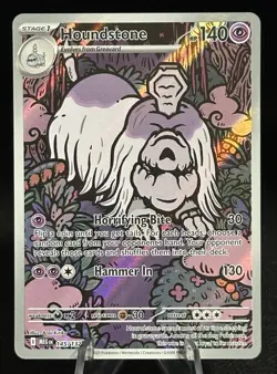 Pokemon TCG Houndstone 145/132 Me01: Mega Evolution Holo Illustration Rare 140HP - Image 1