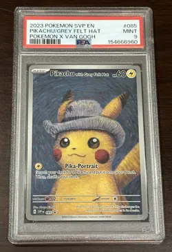 2023 Pikachu Grey Felt Hat Promo SVP 085 Pokemon x Van Gogh PSA 9 Mint ICONIC - Image 1