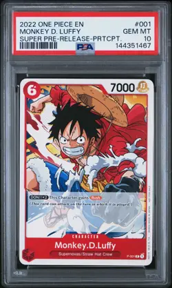 One Piece Monkey D. Luffy Super Pre-Release Participant P-001 Promo PSA 10 - Image 1