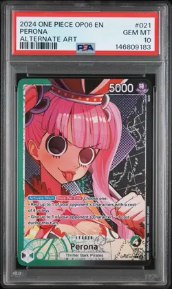 2024 ONE PIECE OP06-WINGS OF THE CAPTAIN 021 PERONA ALTERNATE ART PSA 10 GEM MT - Image 1