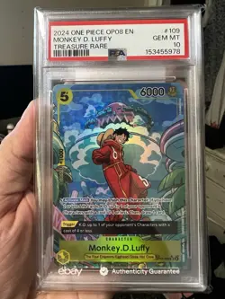 2024 One Piece OP08 EN Treasure Rare #109 Monkey D Luffy PSA 10 GEM MINT - Image 1
