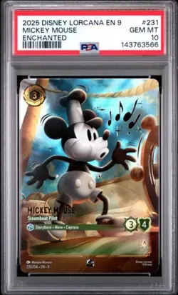 2025 DISNEY LORCANA EN 9-FABLED ENCHANTED MICKEY MOUSE - STEAMBOAT PILOT PSA 10 - Image 1