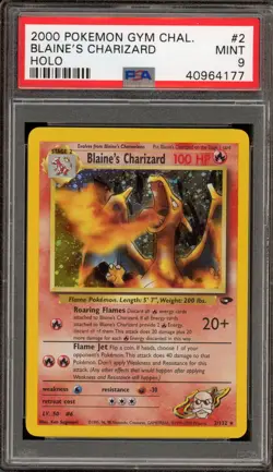 Pokemon Blaine's Charizard Gym Challenge Unlimited #2 CORRECTED SYMBOL PSA 9 - Image 1