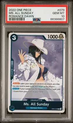 PSA 10 ONE PIECE MS ALL SUNDAY NICO ROBIN 079 ROMANCE DAWN HOLO GEM MINT CARD - Image 1