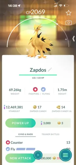 Pokemon Go Shiny Legendary Galerian Zapdos - Image 1