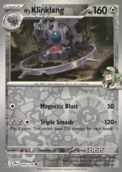 N'S KLINKLANG 105/159 UNCOMMON JOURNEY TOGETHER POKEMON REVERSE HOLO NEAR MINT - Image 1