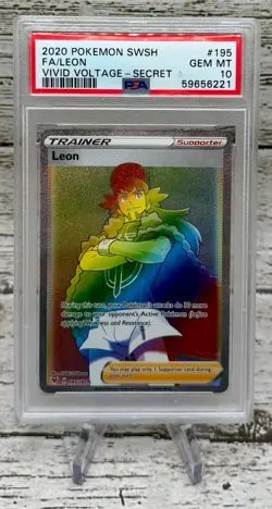 2020 Pokemon SWSH Leon Vivid Voltage Secret Rare Rainbow Full Art #195 - PSA 10 - Image 1
