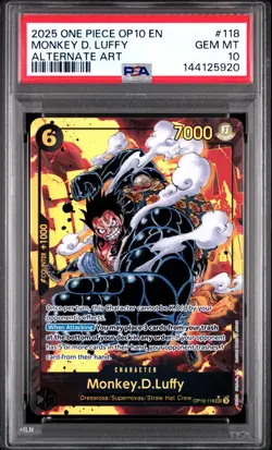 2025 ONE PIECE OP10-ROYAL BLOOD ALTERNATE ART #118 MONKEY D. LUFFY PSA 10 - Image 1