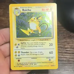 Pokemon TCG Raichu 14/102 Base Set Holo Rare 1999 Copyright HP80 Card - Image 1