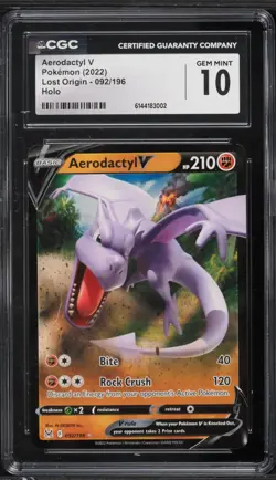 2022 Pokemon Lost Origin Aerodactyl V #092 CGC 10 - Image 1