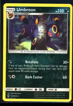 Umbreon 120/214 Rare Lost Thunder Pokemon Reverse Holo Near Mint - Image 1