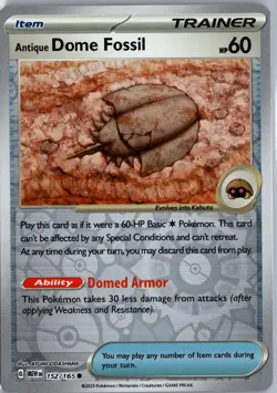Antique Dome Fossil 152/165 Common 151 Pokemon Reverse Holo Lightly Played - Image 1