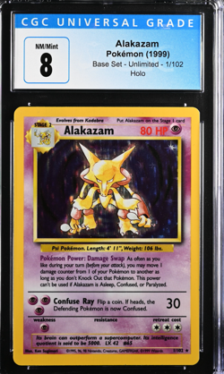 Pokemon Unlimited Alakazam - 1999 Base Set CGC graded nm mint 8 1/102 Holo - Image 2