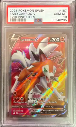 Lycanroc V 187/203 Full Art GEM MINT PSA 10. Pokemon SW&SH Evolving Skies - Image 1